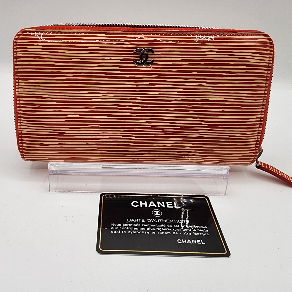 Chanel Zip Around Red Striped Wallet
